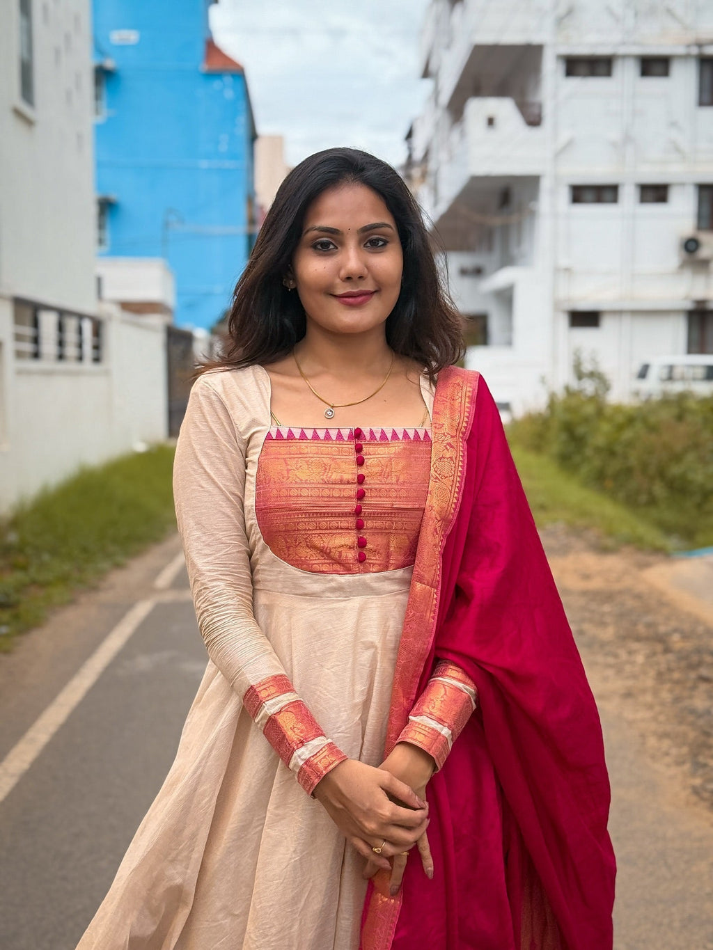 Anarkali Pure Kanchi Cotton With Dupatta Georgette Silk