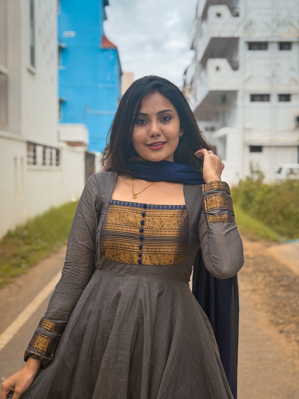 Sathiya Anarkali Pure Kanchi Cotton With Dupatta Georgette Silk