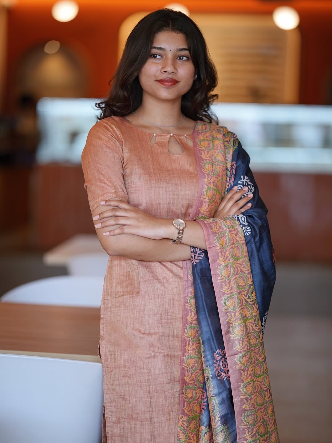 Silk Kurti With Pearl Detailed Neckline Suit Set