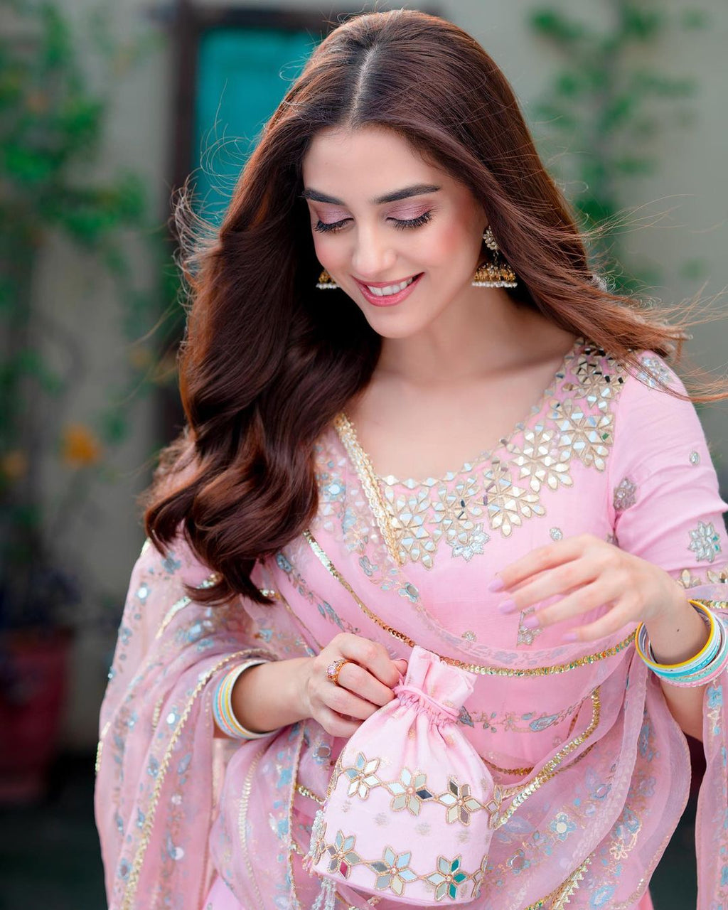 PINK LOOP ANARKALI SUIT SET