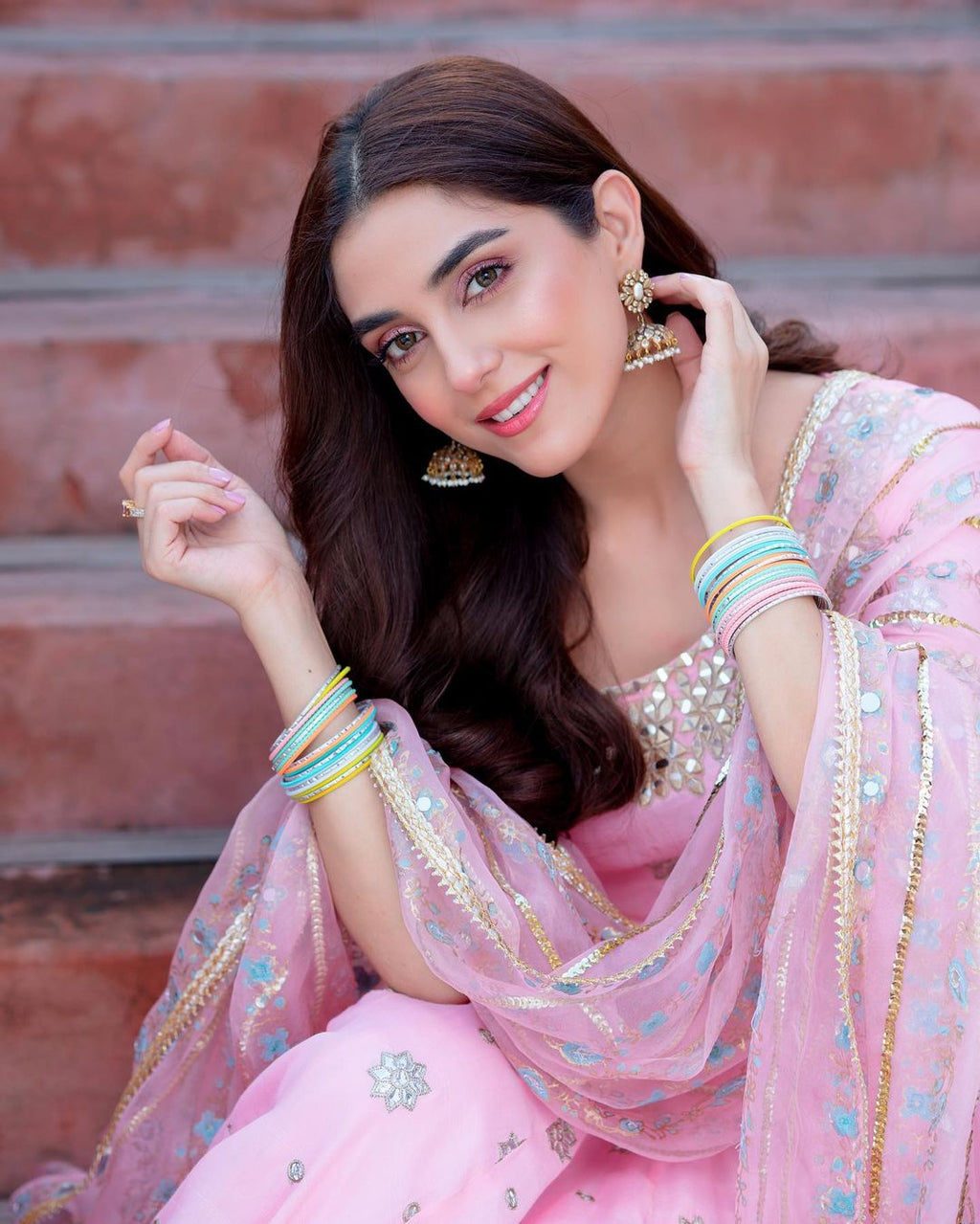 PINK LOOP ANARKALI SUIT SET